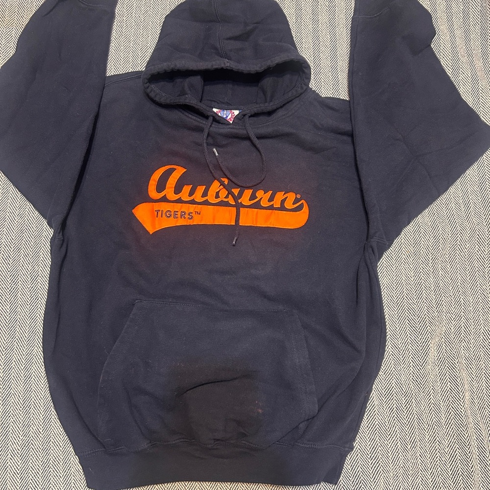 Auburn Tigers Dark Blue Hoodie with Bright Orange Logo drawstring pockets